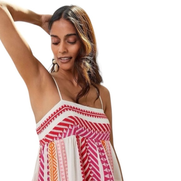 DEVOTION TWINS Anthropologie Embroidered Square-Neck Mini Dress Size S Pink - Picture 3 of 13